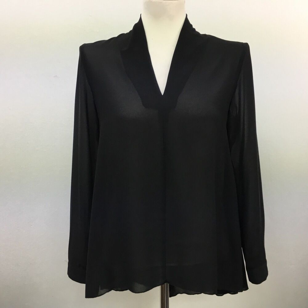 Lapis Women's Top Small Black Sheer Long Sleeve V-neck